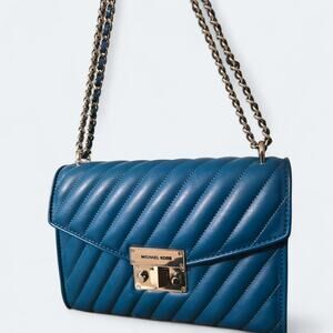 Michael Kors Rose Quilted Medium Shoulder Flap Bag Blue New Without Tags